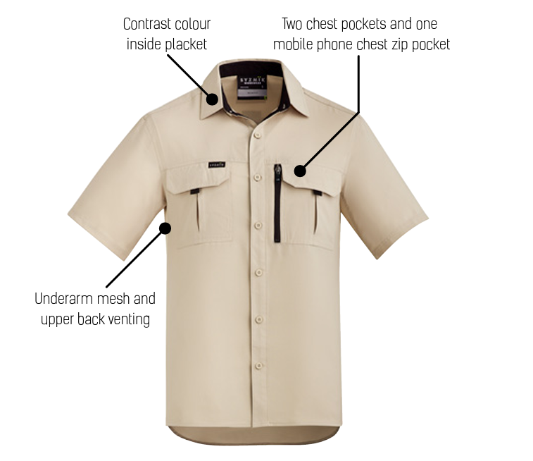 SYZMIK WORKWEAR ZW465 MENS OUTDOOR SHORT SLEEVE SHIRT