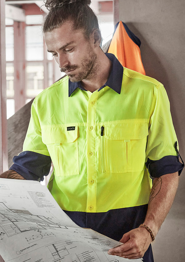 SYZMIK WORKWEAR ZW468 MENS HI VIS OUTDOOR LONG SLEEVE SHIRT